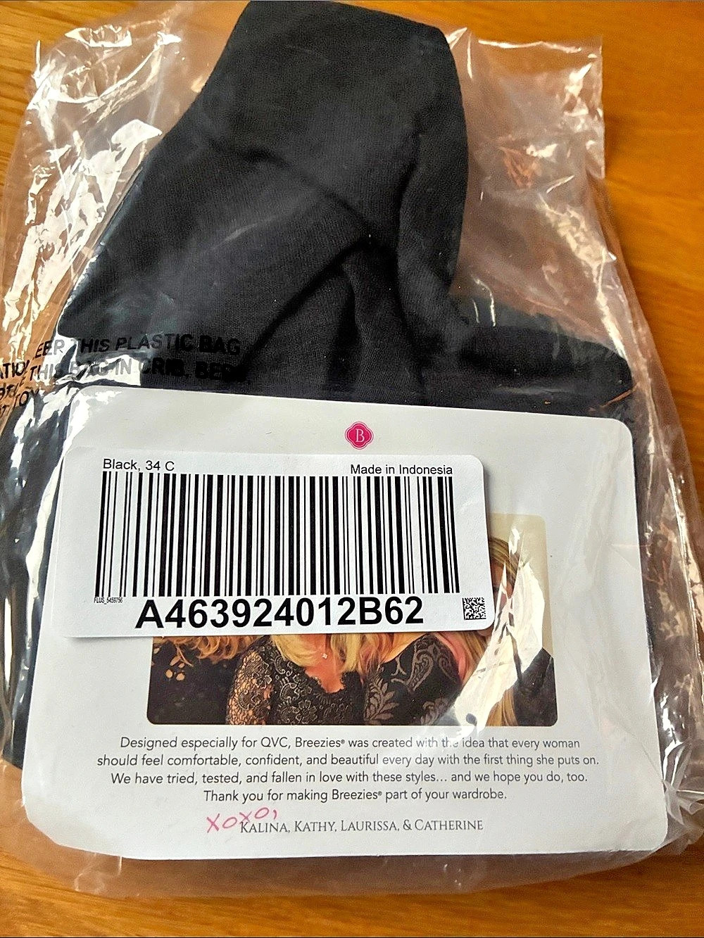 Breezies Black Bra Size 34C NWT